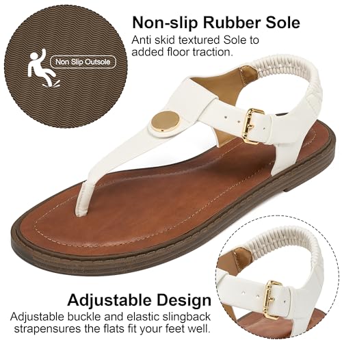 Image of Alicegana Dressy Womens Sandals Summer: Comfortable Strappy Flats Thong Sandals - Casual Walking T-Strap Slingbacks