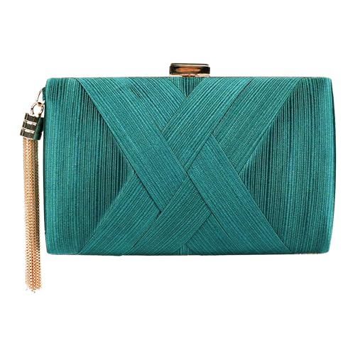 DODAMOUR Bolsa de cetim para noite com borla e alça de corrente, elegante bolsa brilhante para casamentos, eventos formais ou festas, bolsa conversível ou bolsa de ombro para mulheres (esmeralda)