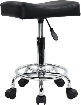 KKTONER Rectangle Height Adjustable Swivel Elevation Stool with Footrest PU Leather Salon Work Office Chair Exam Chair Counter Chair with Casters Black Small Black