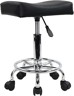 KKTONER Square Rolling Stool PU Leather Height Adjustable Swivel Massage SPA Salon Stools Task Chair with footrest (Black)