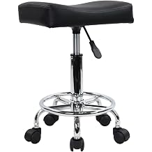 KKTONER Rectangle Height Adjustable Swivel Elevation Stool with Footrest PU Leather Salon Work Office Chair Exam Chair Counter Chair with Casters Black Small Black