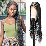 Fecihor 13x8 Inch HD Lace Front Box Knotless braided Wigs With Baby Hair Braided Wig For Women With Boho Curly Ends Black Premium Synthetic 36 Inch