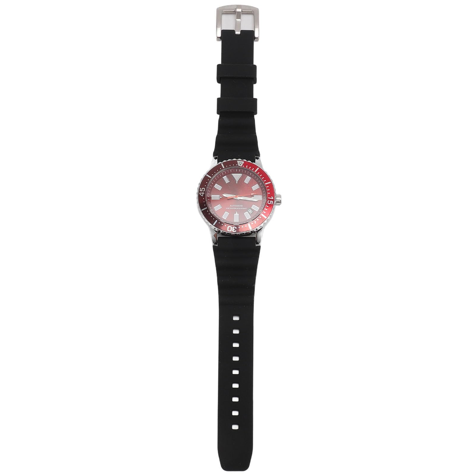Generic Reloj Analógico para Hombre Resistente Al Agua Movimiento Automático Cronógrafo Reloj de Pulsera Pantalla Luminosa Bisel Giratorio para Pesca (Rojo Plateado)