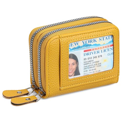 Image of RNIEGA Credit Card Holder Wallet RFID Blocking Leather Small Wallet for Women Double Zipper Wallet with ID Window