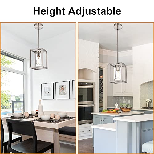 Image of One Light Chandeliers Fixture Brushed Nickel Modern Pendant Kitchen Lighting with Clear Glass Shade Dining Room Lighting Fixtures Hanging Contemporary Lamp Semi Flush Mount Ceiling Lights