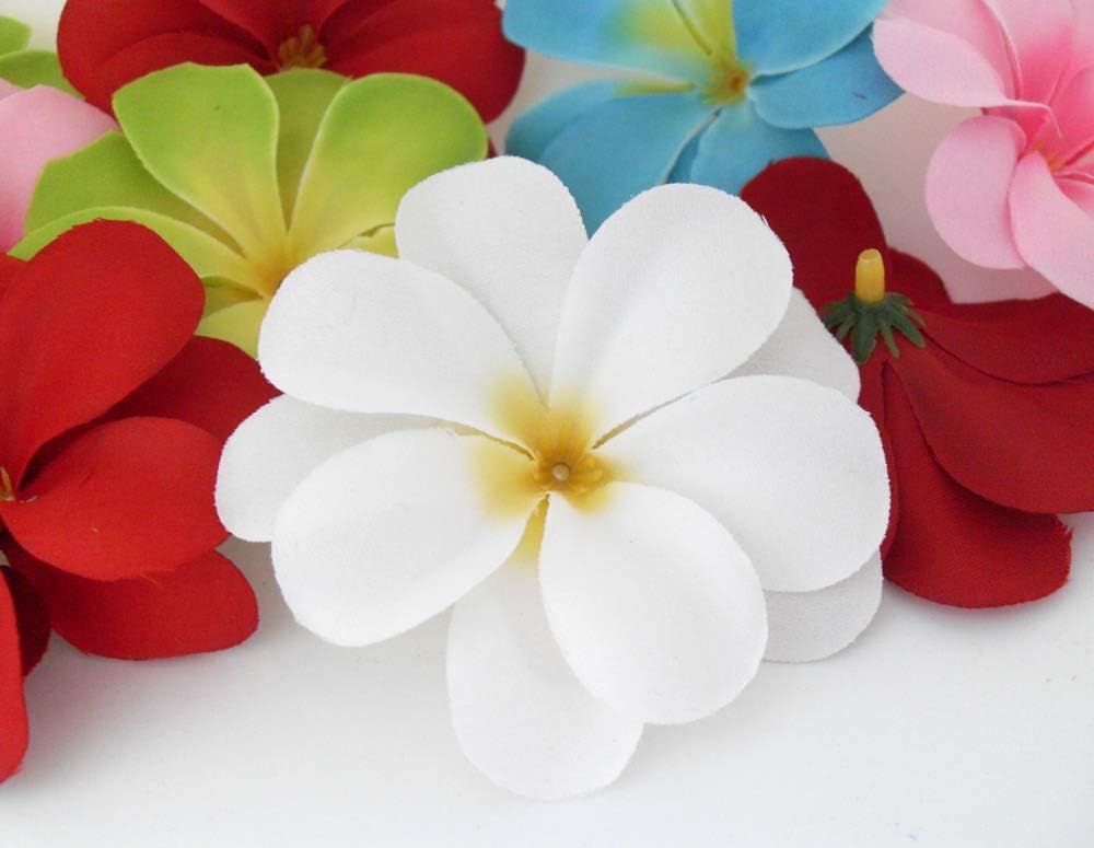 50 Pieces White Artificial Hawaiian Plumeria Frangipani Silk Flowers Wedding Decoration B47 - (Color: White)
