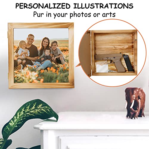 Aolamegs Hidden Gun Shelf, Concealment Wooden Picture Frame For Pistols Handgun Valuables, Indoor Hidden Gun Storage Wall Decor With Magnetic Door, 11.8" X 11.8" #TOP2