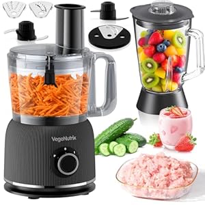 1500W Food Processor and Blender Combo, 2.5L Food Chopper for Meat, Vegetable and Dough, 2L Glass Jar Blender with 2 Speeds and Pulse for Smoothie, Nutrient Extractions, and More