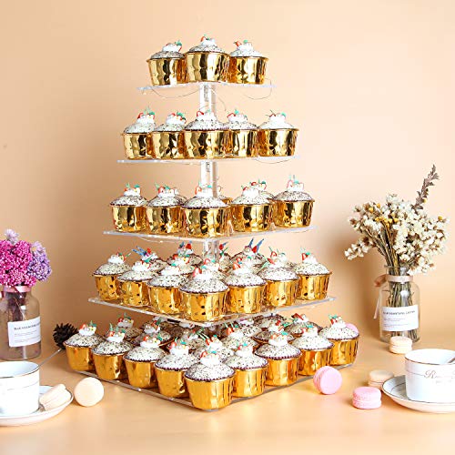 Vdomus 5-Tier Acrylic Cup Cake Stand Display Tower With Led String Lights, Dessert Tree Tower Display Tiered Cupcake Stand Holder Platter For Birthday Wedding Party Celebration, Warm #TOP1