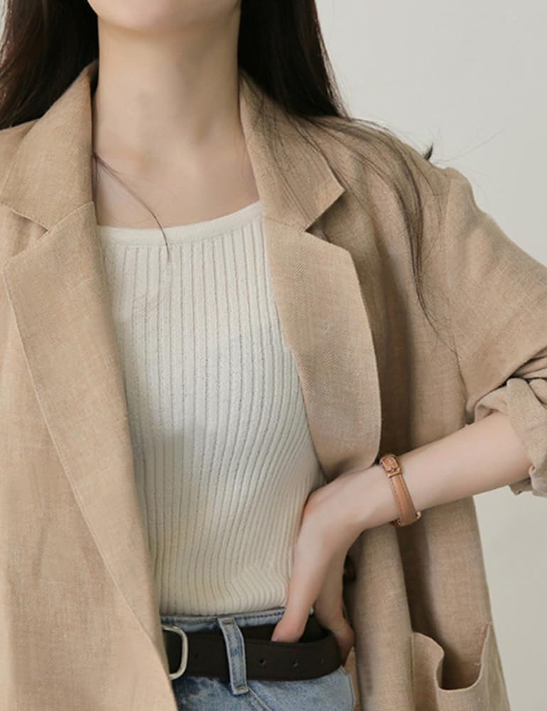 IDEALSANXUN Blazer da donna in lino, casual, a maniche lunghe, leggero, per primavera/estate