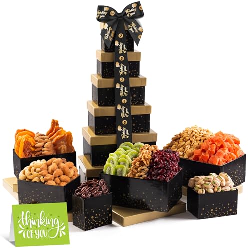 NUT CRAVINGS - Dried Fruits &amp; Nuts Tower Gift Basket (12 Assortments)