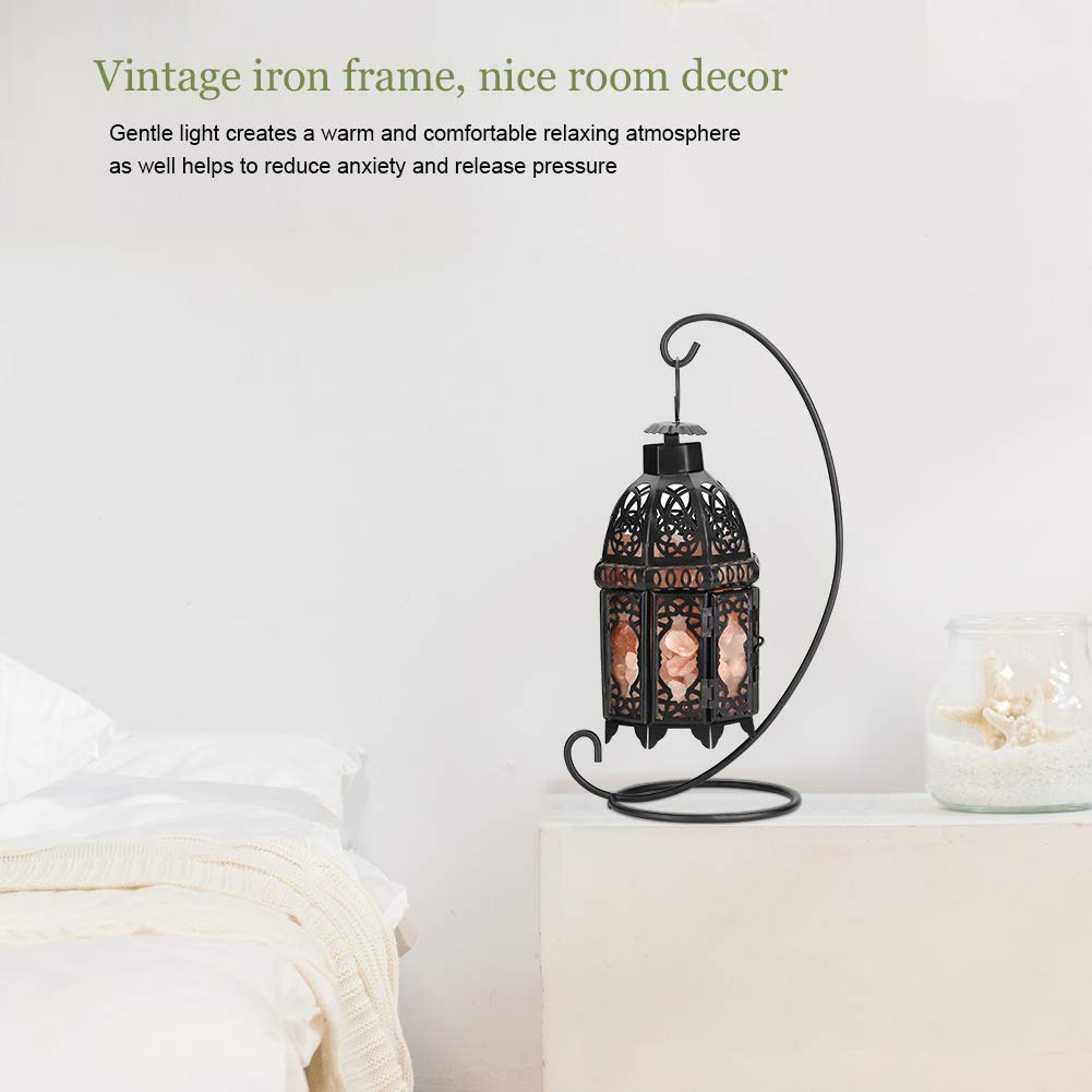 Wakects Lampe de sel de cristal de roche Himalayana, lampe de sel en cristal de fer forgé, lampe de roche salée pour décoration de la maison Lampe ambiance noël (Noir)