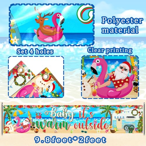 Image of Summer Christmas Banner Decorations Baby It's Warm Outside Banner Summer Christmas Yard Sign with Beach Snowman Santa for Christmas Hawaiian Luau Party Decorations