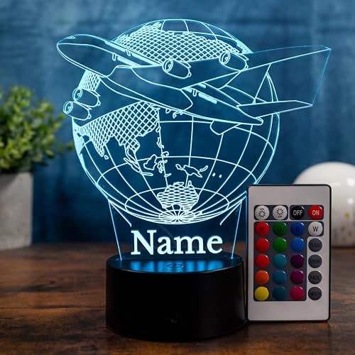 Optechvisual Lampe LED personnalisée en forme d'avion - Veilleuse avec nom - Cadeau pour pilotes, agents de bord et fans de voyage - Lampe de table...