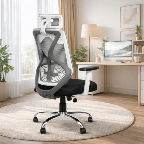 Image of HIGHLIVING Ergonomic Office Chair with Adjustable Headrest & Lumbar Support | Synchro Tilt 135 | Breathable Mesh Back | Height Adjustable Armrest | Class 4 Gas Lift | Heavy Duty Metal Base