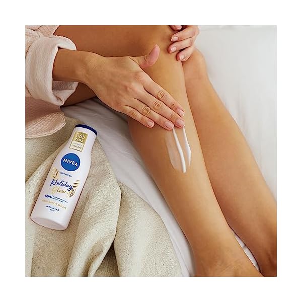 NIVEA Body Lotion Holiday Glow, Körperlotion für 48h Feuchtigkeit und ein natürliches Strahlen der Haut, Feuchtigkeitspflege mit Vitamin E und sanftem Bräunungseffekt (200 ml) – Bild 4
