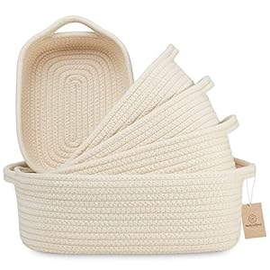 NaturalCozy 5-Piece Rectangle Storage Basket Set- Natural Cotton Rope Woven Baskets for Organizing! Small Basket for…