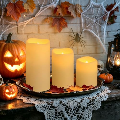 Image of VIEWELLD Flameless Candles with Remote, Battery Operated Candles, LED Pillar Candles with Timer 2 /4 /6 /8 Hours, Real Wax Pack of 3, Indoor Home Decor (Ivory)
