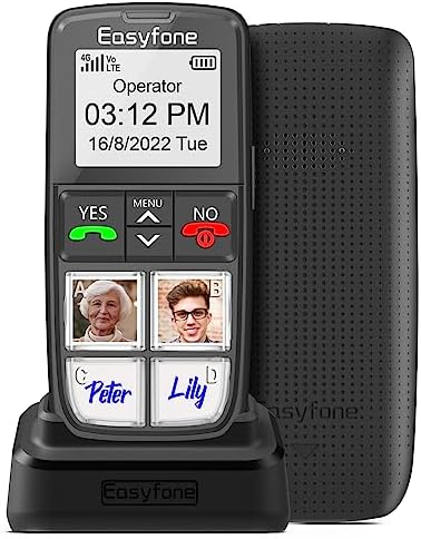 Easyfone T6 4G Picture Button Cell Phone for Seniors and Kids | Easy-to-Use | Clear Sound | Easy Charging Dock | SOS Button | SIM Card Included | Good for Dementia, Alzheimer's and Kids (T6 Black)
