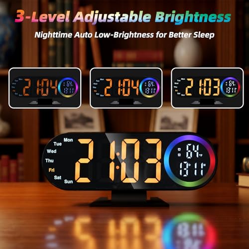 Electime Digital Alarm Clocks with 16 Night Light, Loud Alarm Clock for Heavy Sleepers Adults Teens Kids Seniors, 3 Brightness 2 Alarm Mirror and LED Big Display Clocks for Bedside, Desk — view 6