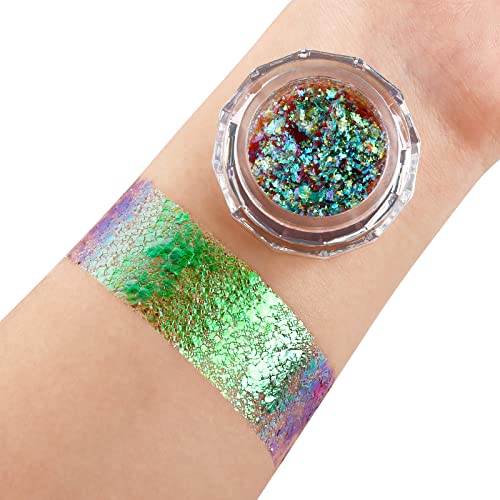 DE'LANCI Glitter Eyeshadow Makeup Professional Chameleon Eyeshadow Pigment, Holographic Multichrome Flakes Loose Glitter Powder, Duo chrome Metallic Changing Eye shadow for Nail, Face, Eye Makeup #05
