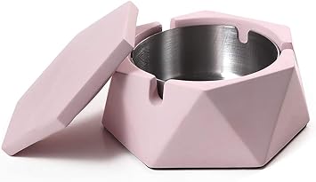 Ashtray 1Pc Fashionable Ceramic Ashtray with Lid Large Capacity Easy to Wash Deep Windproof Pink Home