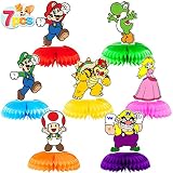 Mario Birthday Party Supplies, 7Pcs Honeycomb Centerpieces for Mario Party Decorations, Double Sided Table Decorations Centerpieces