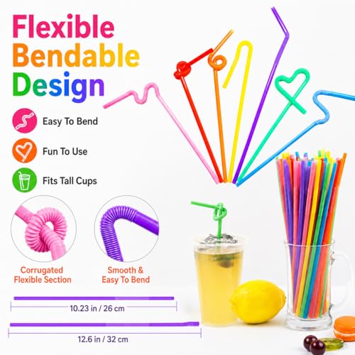 100 pitillos flexibles de plástico coloridos, 12.8 pulgadas miniatura 2