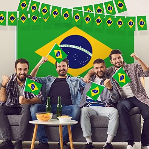 Aodaer 22 Pieces 2022 World Cup Brazil Bunting Set Include 1 Piece 5 x 3 Feet Brazil Flag and 1 Piece Brazil Bunting Banner and 20 Pieces Brazil Hand Flags for World Cup Decoration