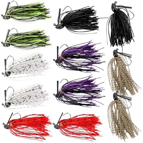 HYDDNice Bass Fishing Lure Fishing Jigs Swim Jigs 12pcs Bass Jigs Set with Weed Guard Football Jigs Flipping Jigs with Streamlined Head,Silicone Skirts,Plastic Keepers and Hooks 6 Colors Cover