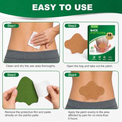 Image of Pain Relief Patches, 48 Pcs Back Pain Relief, Wormwood, 12-Hour Use