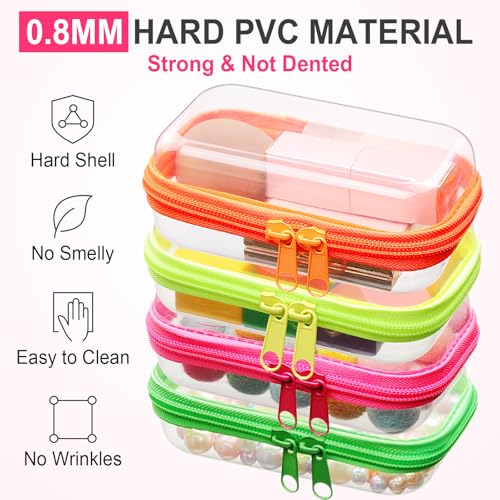 Image of Hoolerry 4 Pcs Hard Clear Zipper Case Makeup Bags Plastic Zipper Pouch Transparent Storage Box Containers for Cosmetics, Snacks, Building Blocks, Puzzles(Clear,5 x 3 x 2 in,Fluorescent)