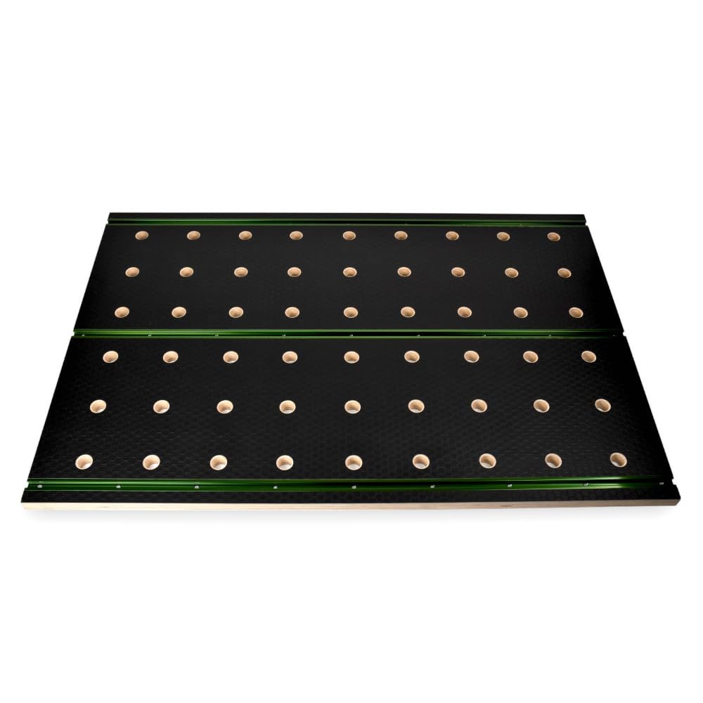 Encimera de carpintero 915 x 610 mm con agujeros de 20 mm y perfiles en T, superficie antideslizante laminada