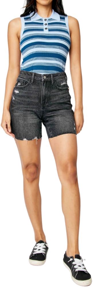 Judy Blue Black High Waist Rigid Magic Destroy Raw Hem Shorts
