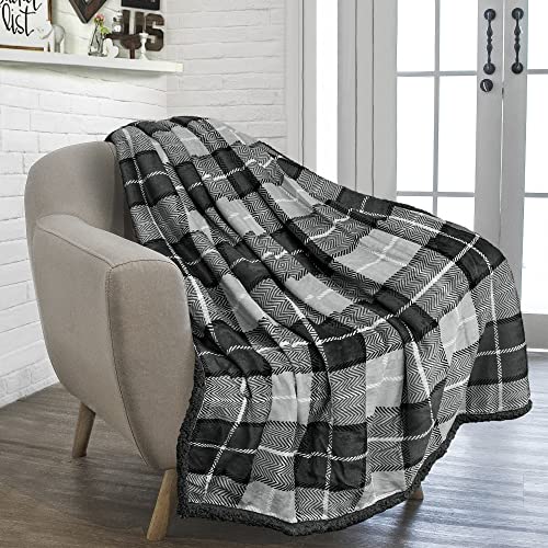 Pavilia Premium Plaid Sherpa Fleece Throw Blanket | Super Soft, Cozy, Plush, Lightweight Microfiber, Reversible Throw For Couch, Sofa, Bed, All Season (50 X 60 Inches Charcoal Grey) #TOP6