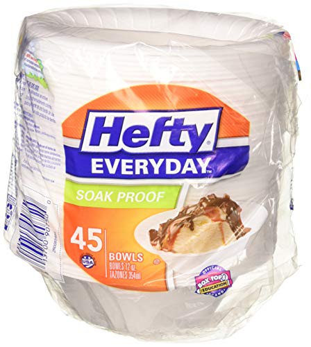 Hefty Everyday White Foam Bowls, 12 Pack of 45 (540 Total)