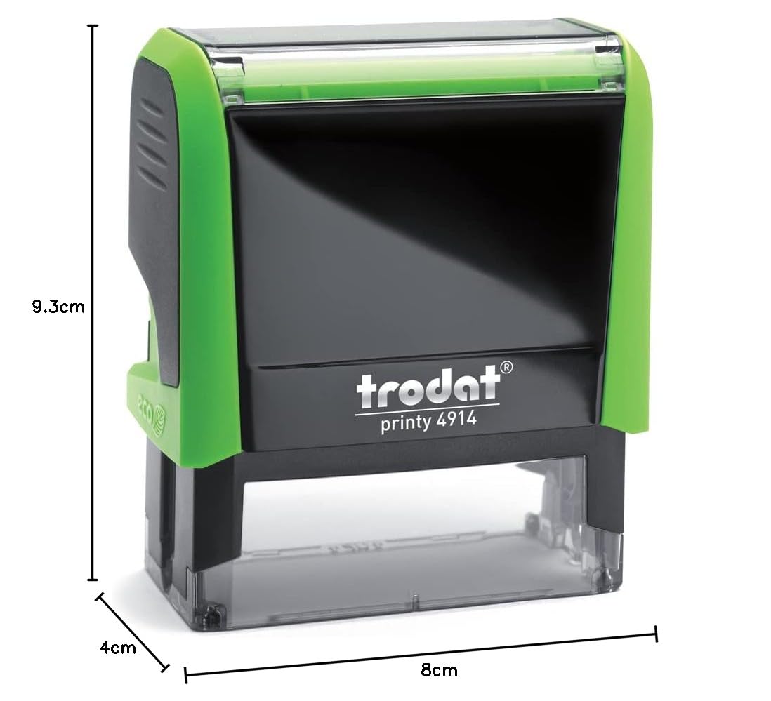 Trodat Printy 4914 Timbro Personalizzato Autoinchiostrante, max 6 Righe, Dimensione Impronta 64x26 mm, Colore Timbro Verde, Cartuccia Inchiostro Nero, Ideale per Uffici, Aziende, Medici, Insegnanti