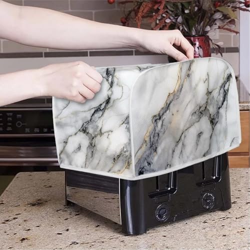 Image of 4 Slice Toaster Dust Cover Bread Toaster Oven Dustproof Cover Kitchen Bakeware Protector Dustproof Fingerprint Protection Gift for Women (12.4 x 10.6 x 8.2), Grey White Marble