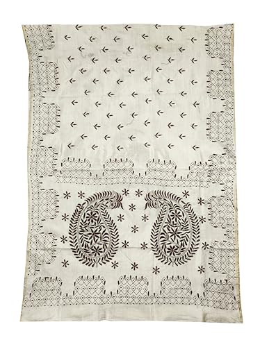 Image of SHRISTI CLOTHINGS Women's Hand Embroidered Cotton Silk Kantha Stitch Saree with Blouse Piece (SB430324 TWD86)