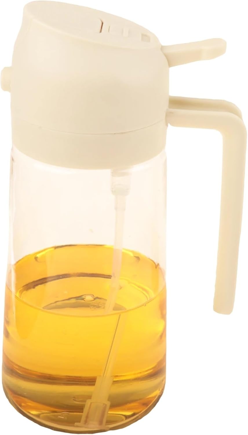 16oz (470ml) Oil Dispenser Bottle for Kitchen, 2-in-1 Oil Sprayer & Dispenser with Adjustable Nozzle, Cooking Oil Bottle for Baking, Frying, Salad(White-500ml)