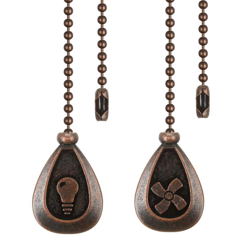 Image of Ceiling Fan Chain Pulls Decorative Ornaments 12 Inches Red Copper Color Pendant Pull Chain Fan Pulls Extension for Ceiling Light Lamp Fan Chain 2 Pcs (Red Bronze Pull Chain)
