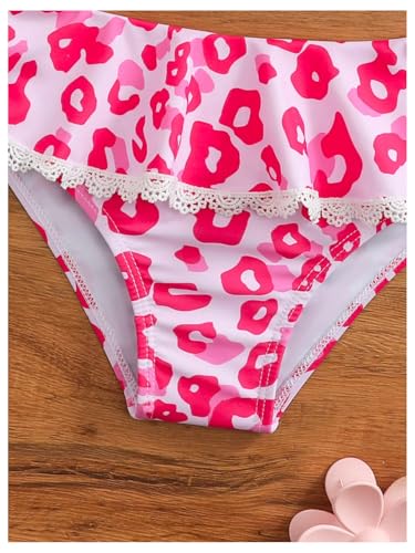 MakeMeChic Girl's Bikini Sets Cheetah Print Contrast Lace Ruffle Hem Bathing Suits4