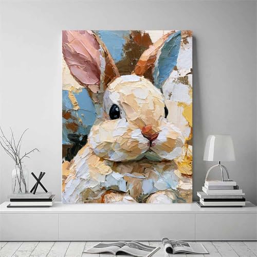 Peinture texturée à l'huile de lapin, art mural sur toile premium