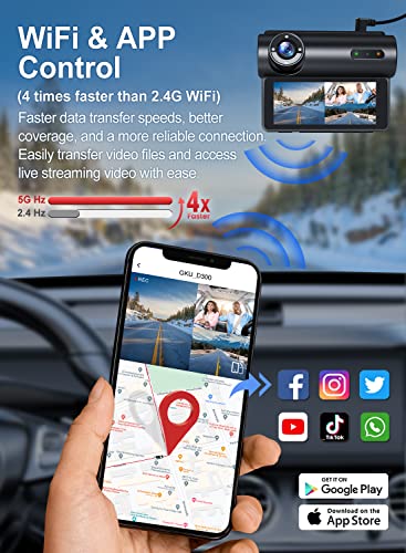 image for GKU 3 Channel Dash Cam 5GHz WiFi GPS, 4K+1080P Front and Rear, 2.5K+10