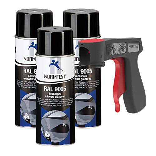 AUPROTEC Lackspray RAL 9005 schwarz glänzend Sprühlack Glanzlack Auto Lack Spray 3X 400ml + 1x Original Pistolengriff