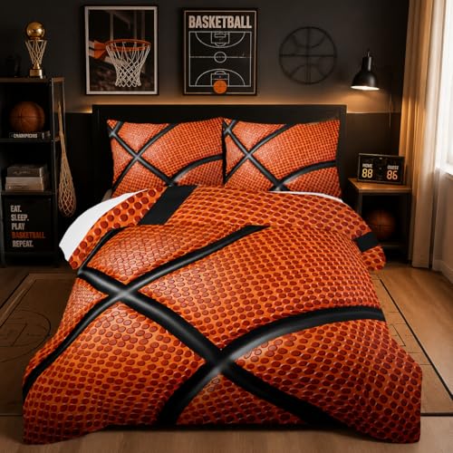 Nttopship Basketball Comforter Set Queen,Basketball Bedding Set for Boys Kids Teens Ultra Soft Microfiber Sports Theme Basketball Bedding Sets with 1 Comforter with 2 Pillowcases