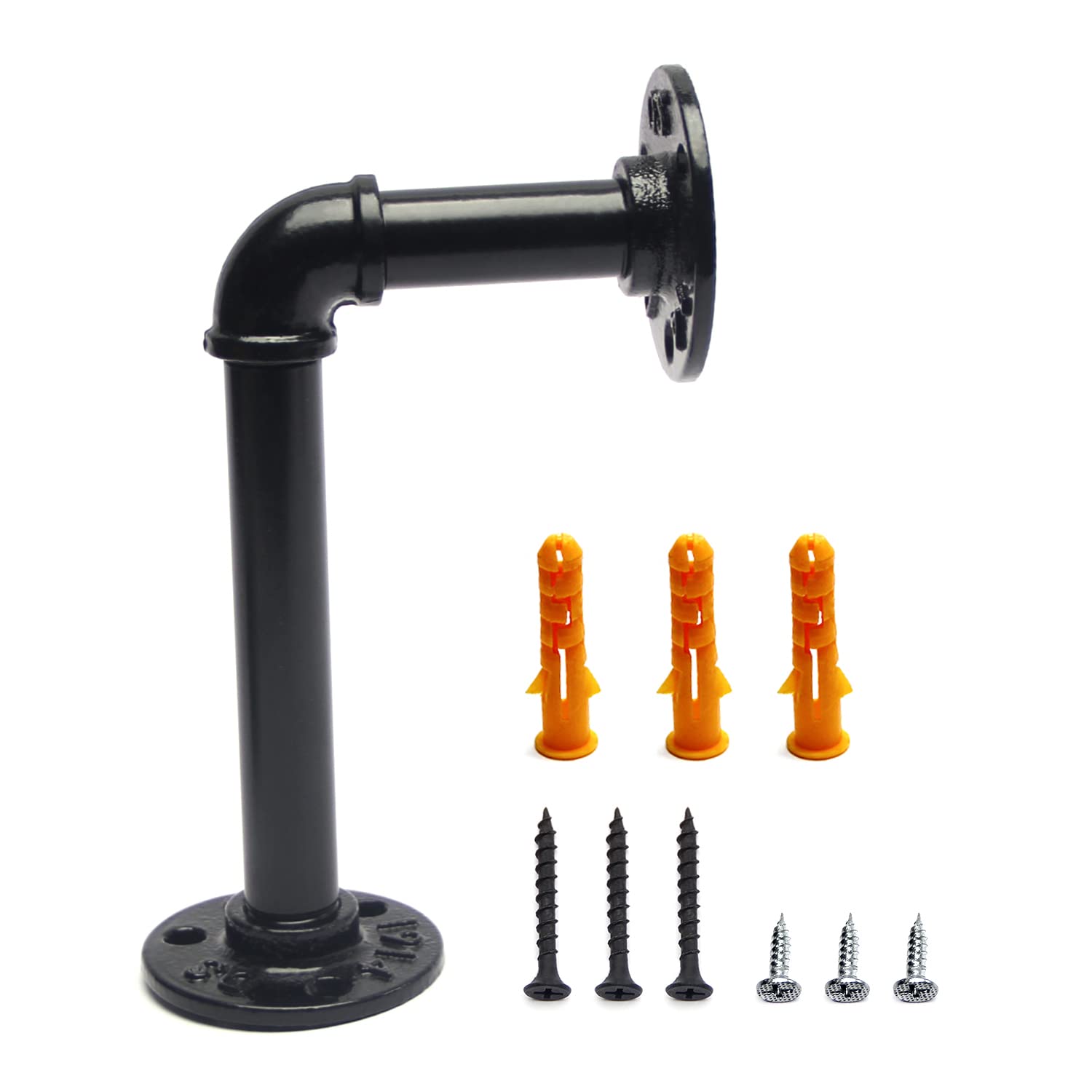 Mromax Black Pipe Shelf Brackets, Industrial Iron Pipe Shelving Brackets (4.72" Tall ,7.48" Deep) Pipe Shelves Wall Mounted Rustic Pipe Decor ,2Pcs