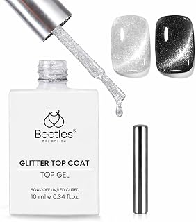 Beetles Cat Eye Gel Top Coat，2 in 1 Top Coat Gel Nail Polish & Cat Eye Magnetic Effect No Wipe - Shine Finish and Long Lasting, Soak Off LED Nail Lamp Nail Art Design Manicure Diy at Home