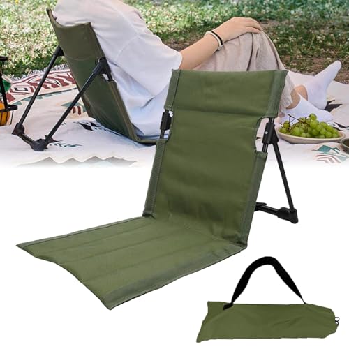 Yunlaishaocer Strandmatte mit Rückenlehne, Klappbar Strandstuhl,600D Oxford-Gewebe Strandliege Leicht Bodenstuhl, Sitzunterlage Outdoor für Camping, Strand, Hinterhof,Picknick,Grasnarbe((Militärgrün)