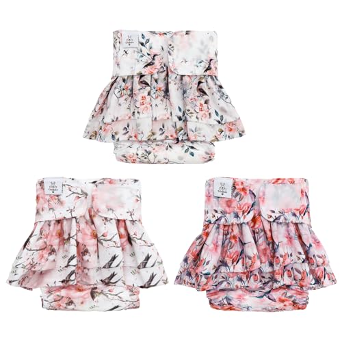 Image of CuteBone Female Dog Diapers with Skirts 3 Pack Reusable Puppy Dresses Pants for Heat Cycle Period